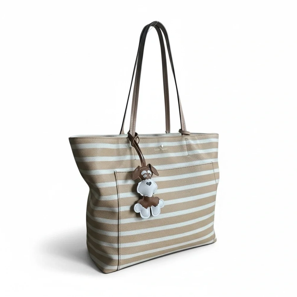 ✨ Kate Spade Striped Leather Tote – Chic Neutrals | EUC Exterior ✨